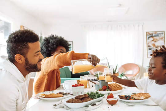 father having breakfast with his two children