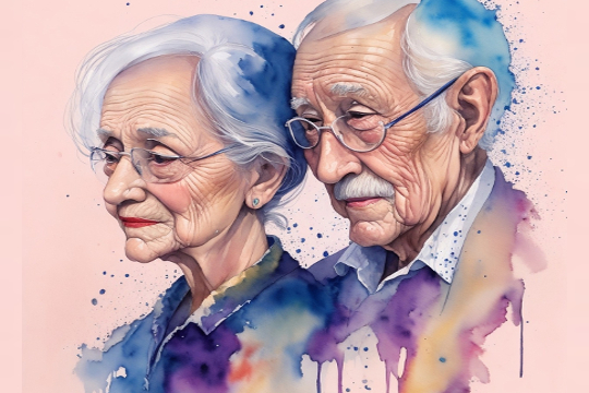 Suffering: Seen and Unseen -- A Personal Inquiry drawing of an older couple with wrinkled faces